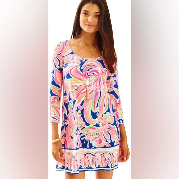 Lilly Pulitzer Emma Dress in Resort Navy in Banana Flambé Engineered Knit Medium - Picture 3 of 5